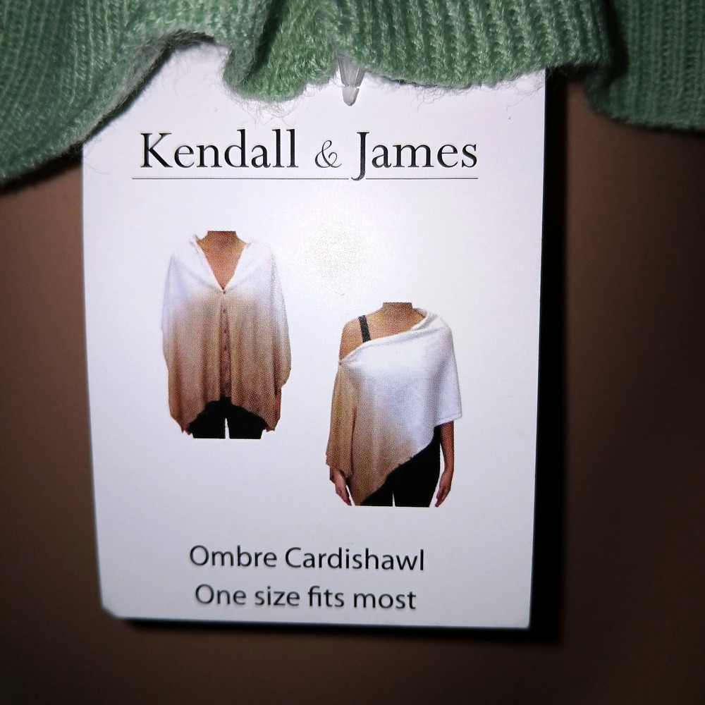Kendall & James Women Ombre Cardishawl OSFM Green Sweater Knit Solid Button Down - Picture 3 of 5